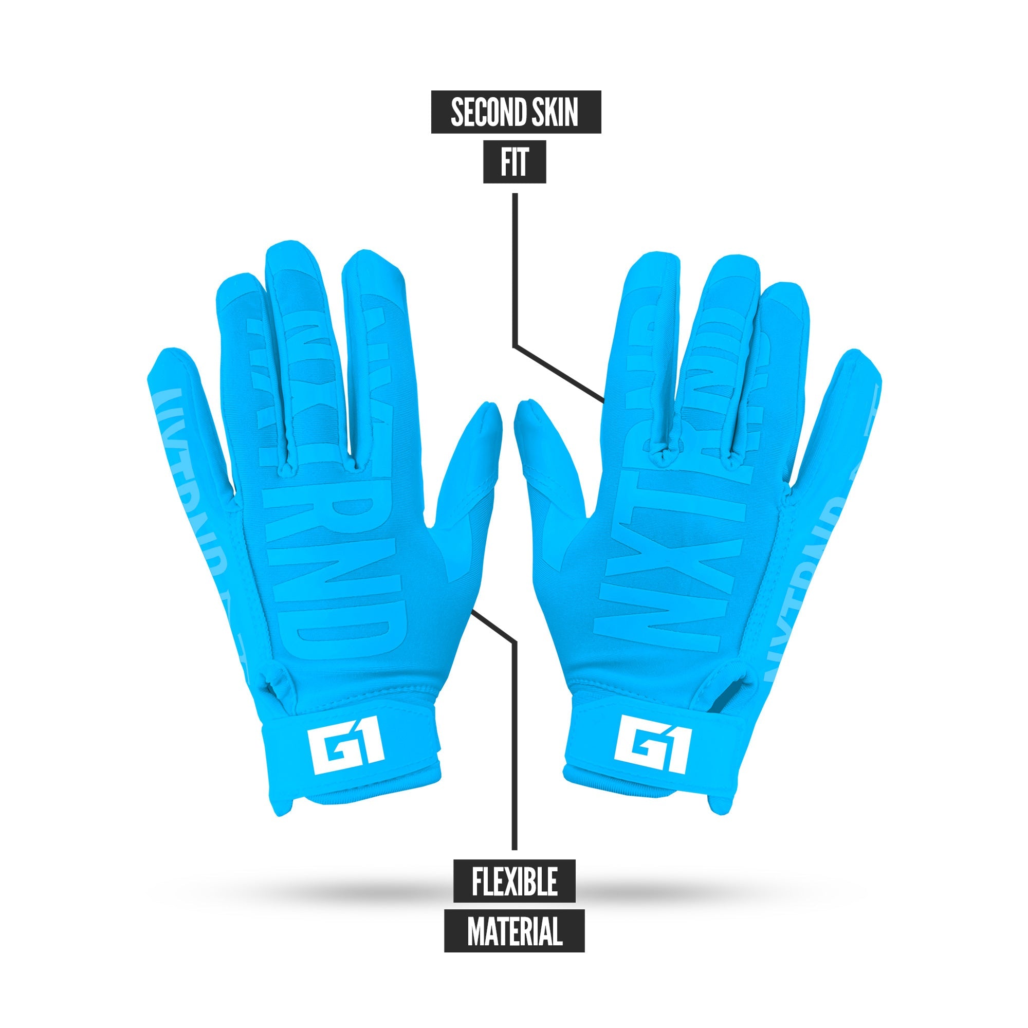 NXTRND G1® Youth Skeleton Football Gloves Neon Blue & Pink