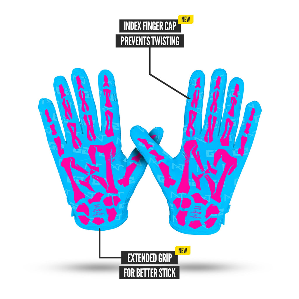 NXTRND G2® Pro Skeleton Football Gloves Neon Blue & Pink