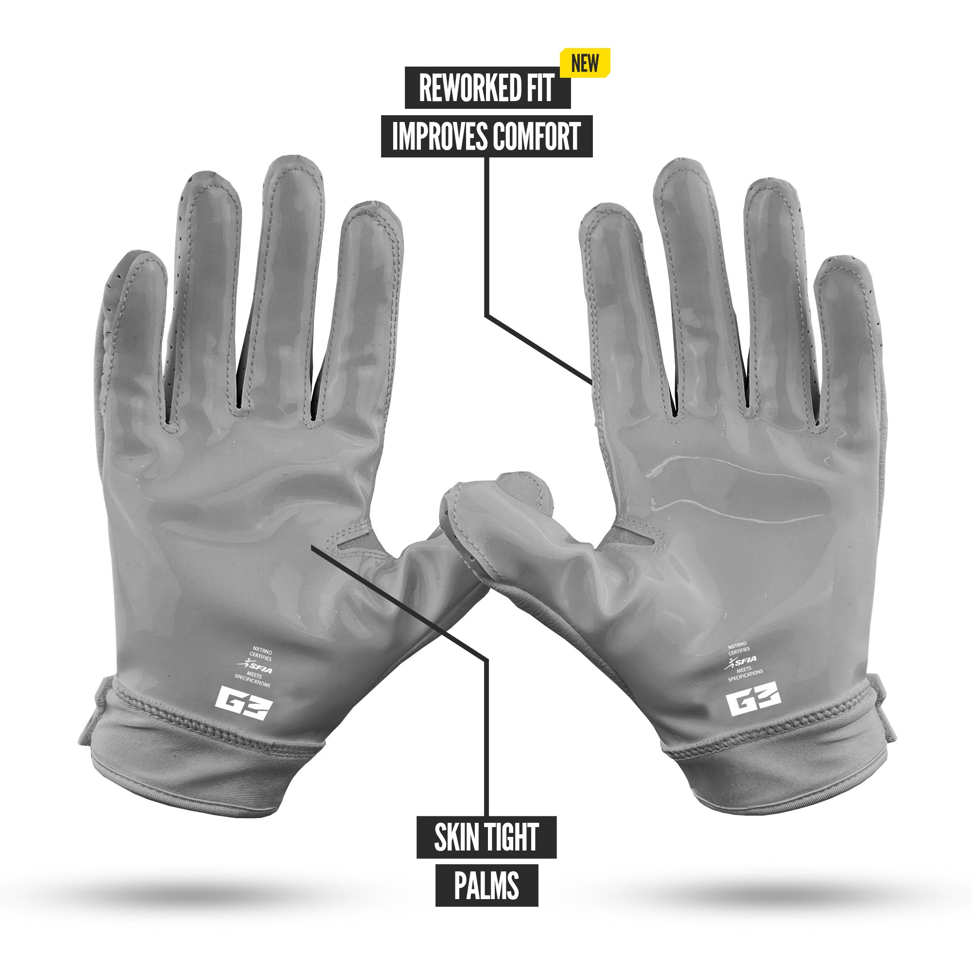 NXTRND G3® Pro Padded Football Gloves Grey